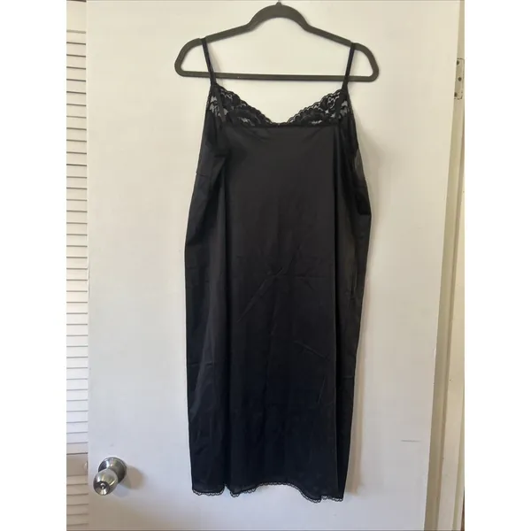Vintage Black Lace Trim Full Slip Dress Sleeveless Mid Length Lingerie Nightgown - Image 4