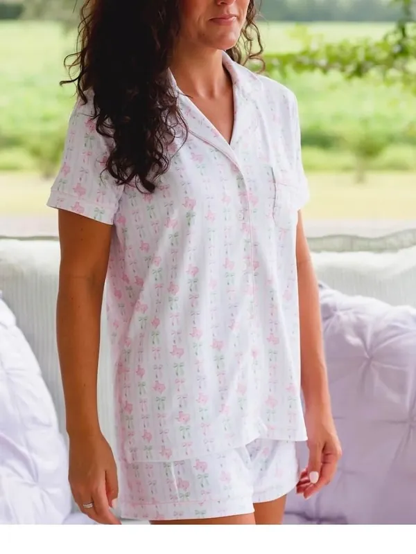 Cecil And Lou Pajama Set - Soft Cotton Sleep Tee & Shorts Print Texas - Image 3