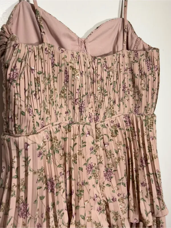 Lulus Cascading Crush Pink Floral Print Tiered Bustier Midi Dress size M - Image 11