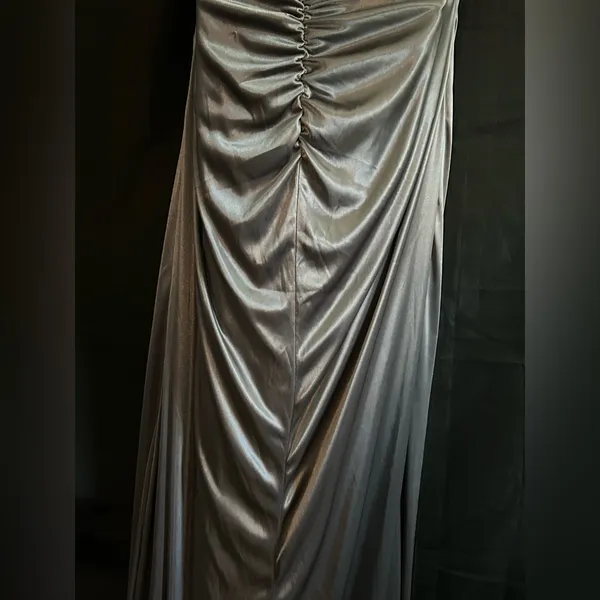 My Michelle Elegant Full Length Strapless Gray Evening Gown Prom Dress Size M - Image 10