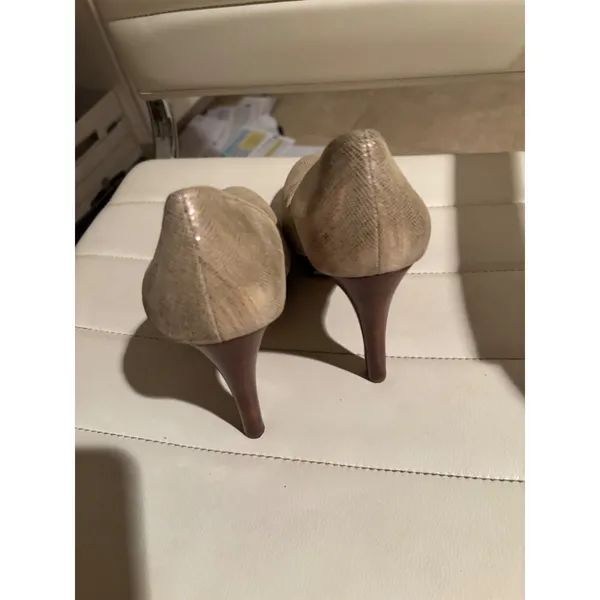 Calvin Klein‎ Women Beige Snakeskin Emboss Platform Pumps Metallic Stiletto Heel - Image 6