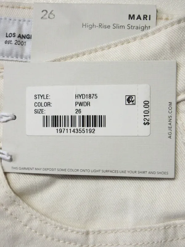 NWT Adriano Goldschmied AG Mari in Powder Ivory Slim Straight Stretch Jeans 26 - Image 3