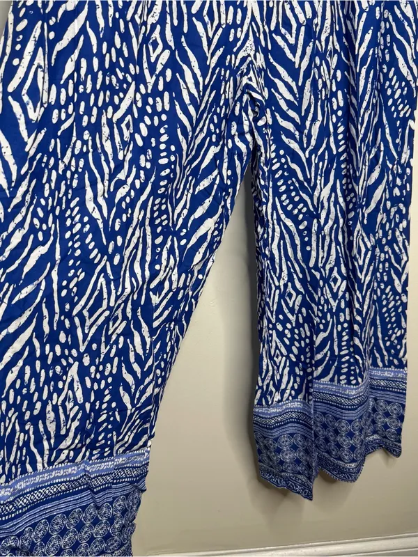 Millenium Wide Leg Pull On Pants Blue White Size 3x Rayon Resortwear Vacation - Image 4
