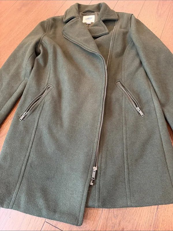 Old Navy Green Soft Brushed Long Moto Asymmetrical Zip Jacket Coat XS - C54-171 - Image 3