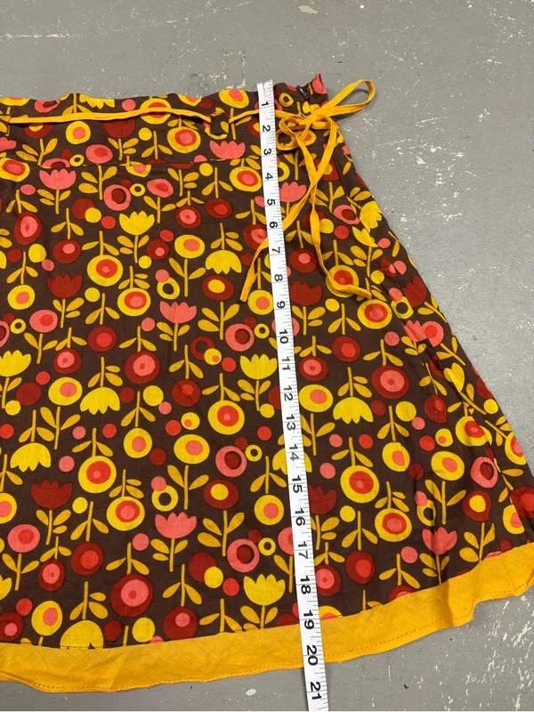 Retro 70s Vibe Floral Skirt Boho Yellow Brown Mod Flower Print Womens Medium - Image 6