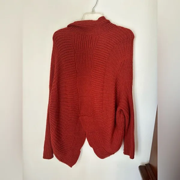 Sunday in Brooklyn Open Front Cardigan Ribbed Knit Small Rust Orange - Image 12