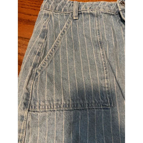 PacSun Denim Mini Skirt Women 27 Light Blue Pinstripe Carpenter Utility Skirt‎ - Image 5
