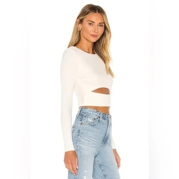 Lovers + Friends Revolve Clea Ribbed Knit Open Front Cropped Cream Sweater S - Image 6