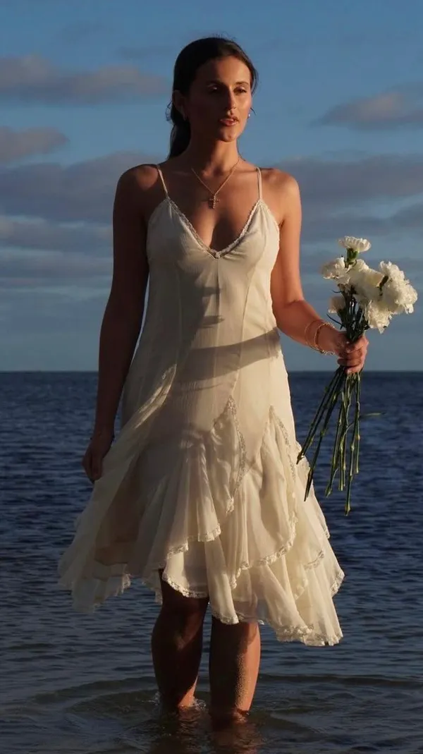 Zara dress sundress lace ivory cream flowy ruffle strapy boho summer vacation - Image 3