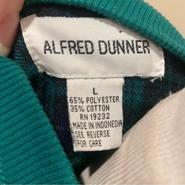 Vintage 90s Alfred Dunner green Cardigan Plaid Bow L - Image 7