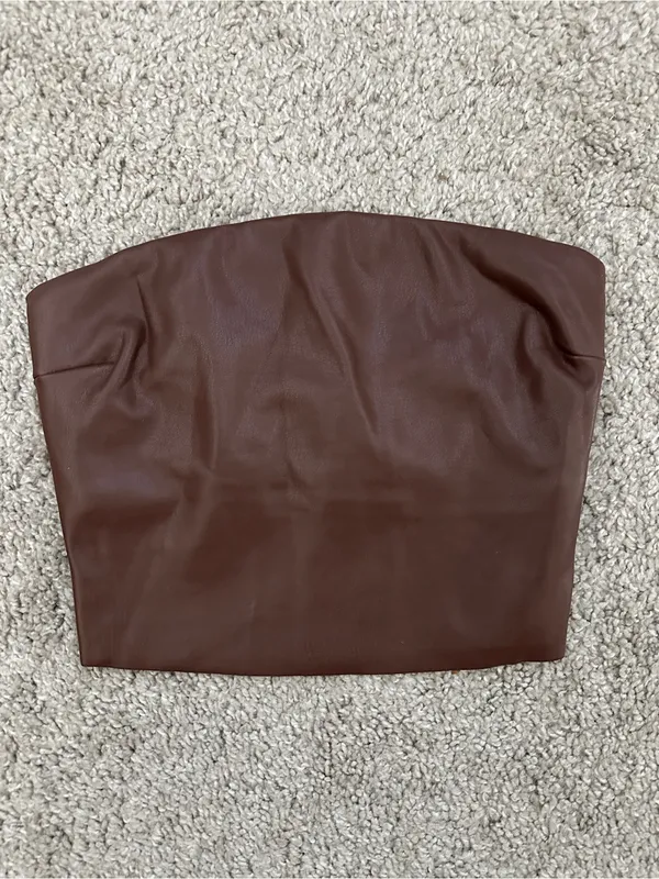 SKIMS Faux Leather Tube Top in Cocoa Sz. XXS - Image 4