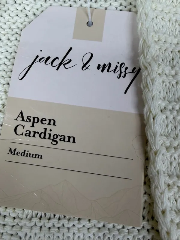 Jack & Missy Aspen Cardigan Womens M Ivory Cable Knit Open Front Pockets NWT Size M - Image 5