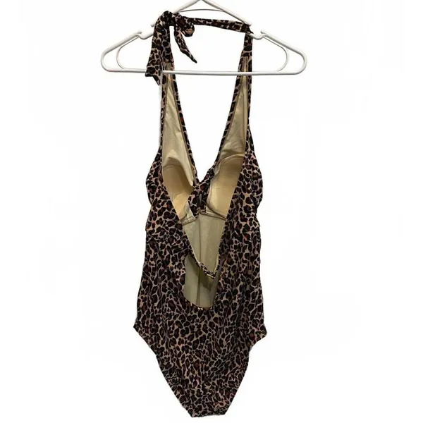 Kona Sol Twist Front Leopard Animal Print Halter One Piece Swimsuit Plus Size 20 - Image 4