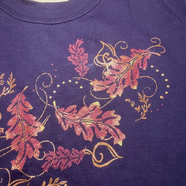 VTG 90s Purple Leaf‎ Print Sweater Womens L Sweatshirt Cozy Grannycore Nature - Image 5