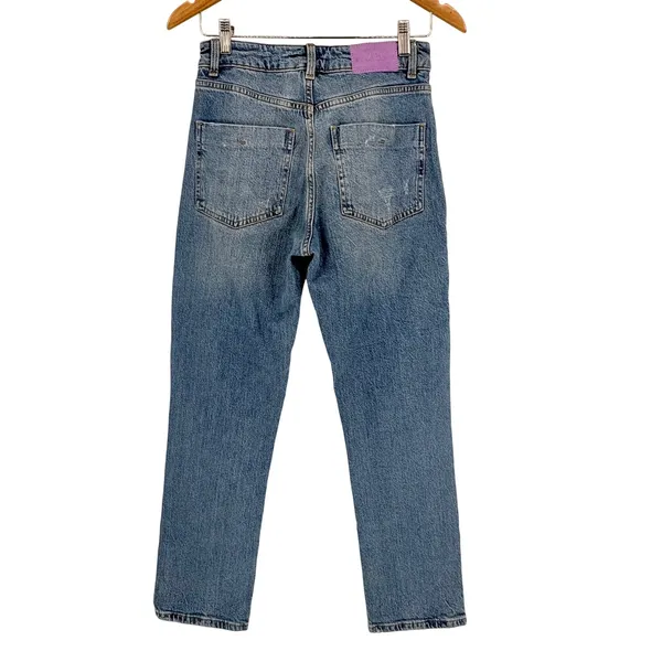 Zara‎ Straight Leg Jeans Womens 4 Light Blue High Rise Distressed Denim Turkey - Image 5