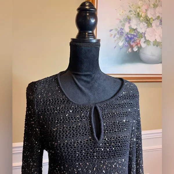 INC International Concepts Black Sequin Long Sleeve Dress - Image 3