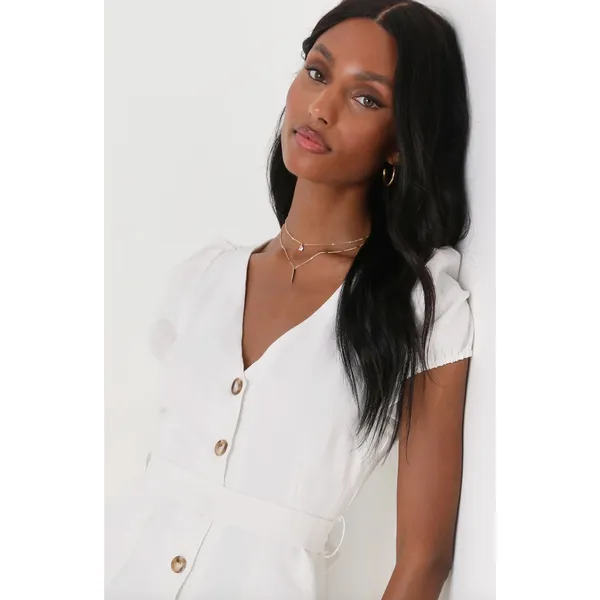 Lulus Sicily Sweetheart White Button-Front Puff Sleeve Midi Dress Classic Medium - Image 5