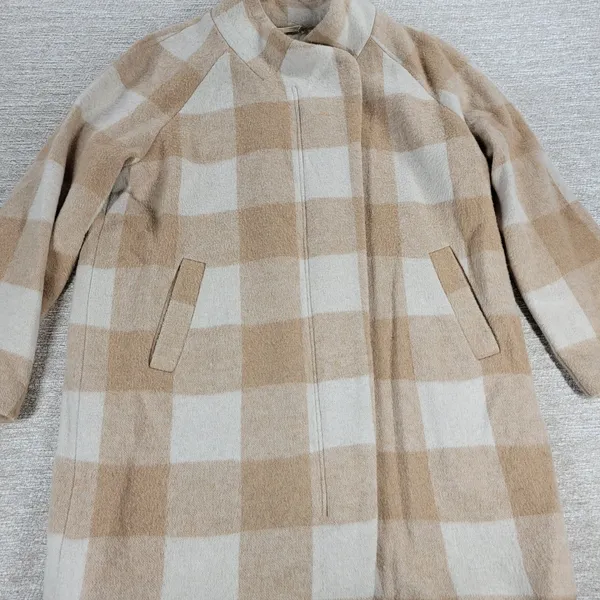 Marine Layer Wool Blend Coat Womens Med Beige Tan Plaid Check Pattern - Image 5