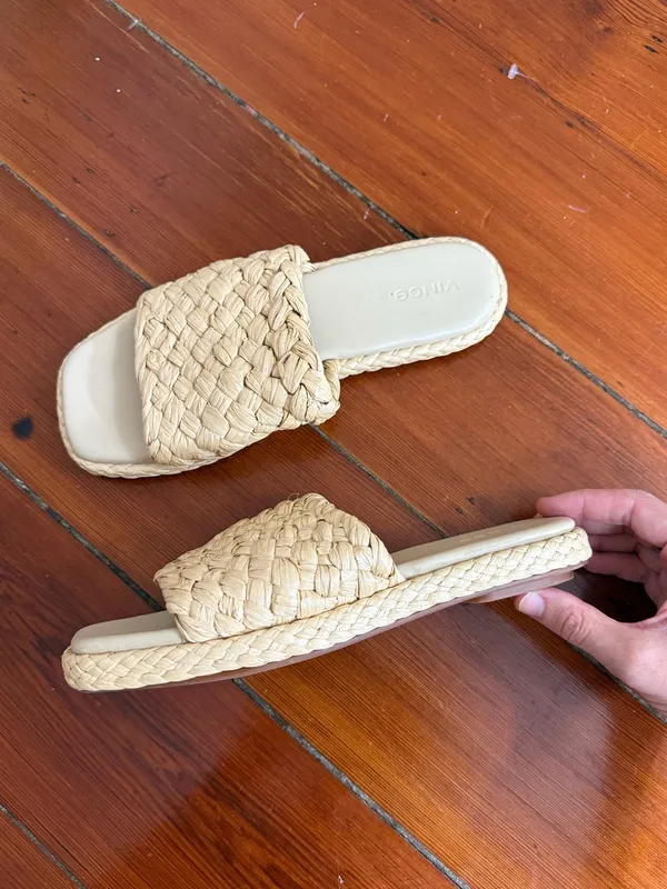 Vince Rumi Raffia Woven Flat Slide Sandals Coastal Sz 7.5 🧡🍄 - Image 3