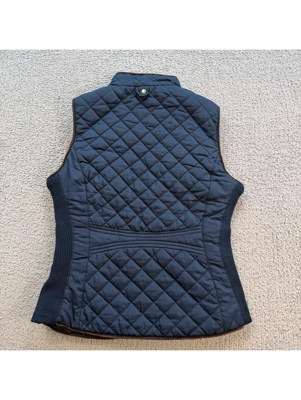 C’Est Toi Women’s Medium Navy Quilted Sherpa Lined Vest Gold Zip Equestrian - Image 2