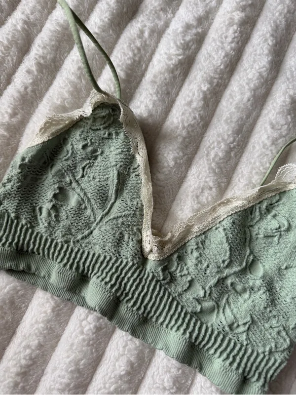 Urban Outfitters Sage Green Lace-Trim Knit Bralette - Image 3