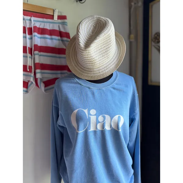 Ciao Distressed Sweatshirt | Faded Blue Beach Pullover | 100% Cotton | Small - Image 9