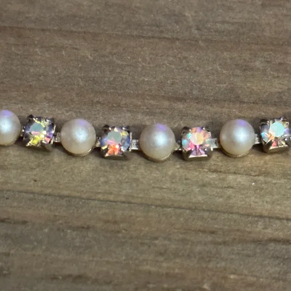 Vintage AB Crystals And Pearls Tennis Bracelet - Image 2