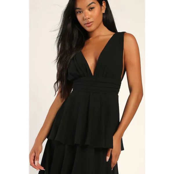 Lulus Amazing Evening Black Tiered Maxi Dress Chiffon Formal Evening Medium NWT - Image 3