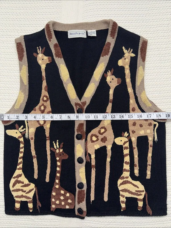 Vintage Bellepointe Black Knit Giraffe Button Vest Size M - Image 3