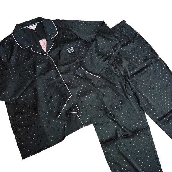 Juicy Couture Black Satin Blinged Womens Pajama Set Size Xlarge - Image 9