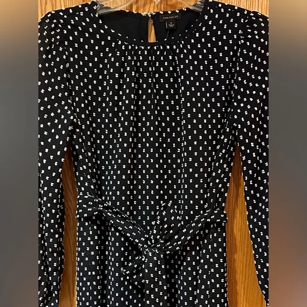 Ann Taylor‎ Clip Belted Mock Neck Shift Dress Night Sky Navy Blue Size 2 Petite - Image 6