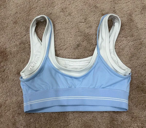 Alo Yoga Airbrush Better Together Layered Bra Seashell Blue - Image 5