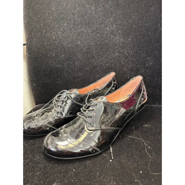 Hotter Comfort Concept Black Patent Leather Brogue Oxford Block Heels Womens - Image 3