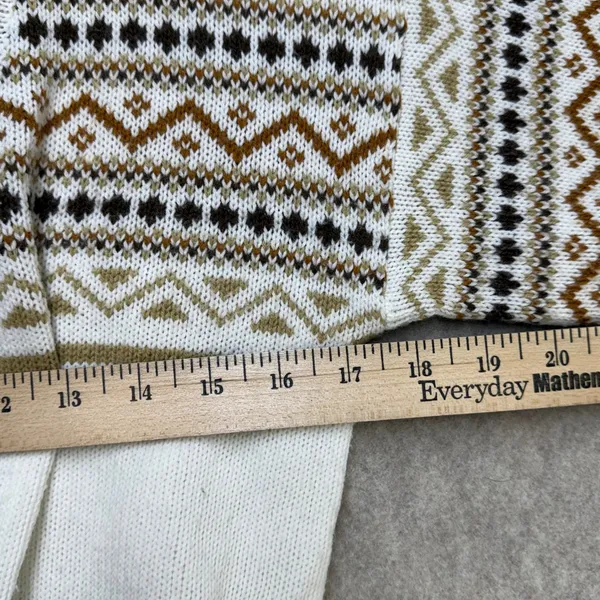 Glamour Knit Vintage Fair Isle Cardigan Sweater White Brown Geometric Belted M - Image 6