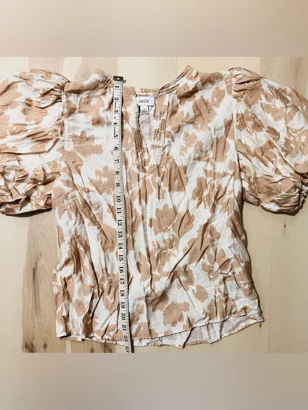 Cece Women Medium Neutral Breezy Puff Sleeve Floral Ditzy Boho Cottagecore Top - Image 8