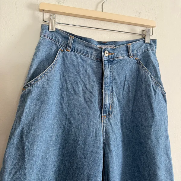 90s Vintage Old Navy Baggy Wide Leg Carpenter Blue Jeans | Size 6 - Image 4