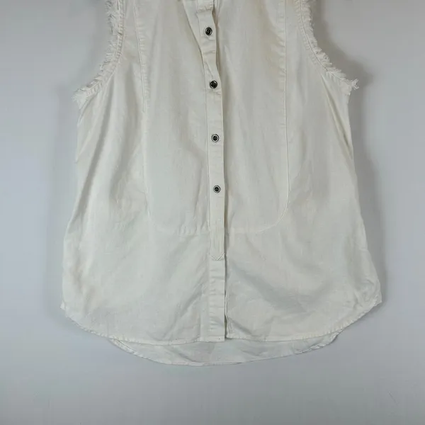 Free People White Sleeveless Button Down Shirt Top Frayed Edges Boho‎ S - Image 5