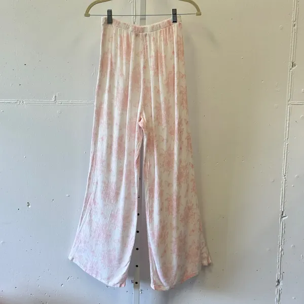 Dippin Daisys Pink White Floral Toile Wide Leg Pants Large Boho Festival - Image 2