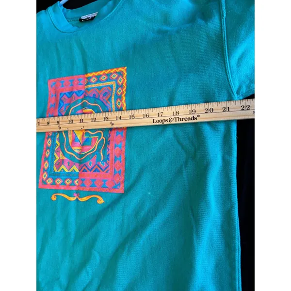 Vintage Gitano Teal Green Geometric Graphic Sweatshirt Cotton Small - Image 7