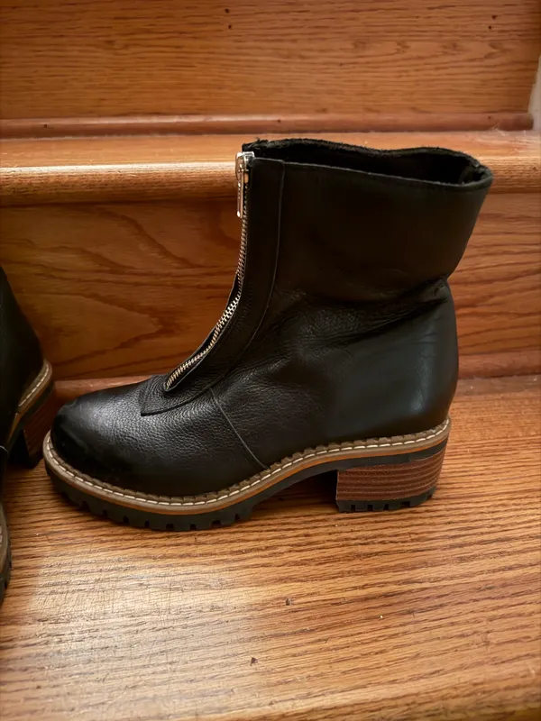 Black Front Zip Booties Size 8 - Image 2