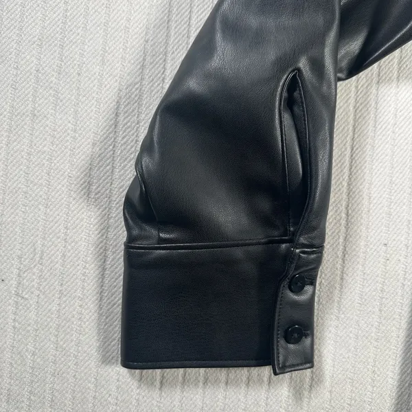 Abercrombie & Fitch Oversized Black Vegan Faux Leather Shirt Jacket Womens Large - Image 10