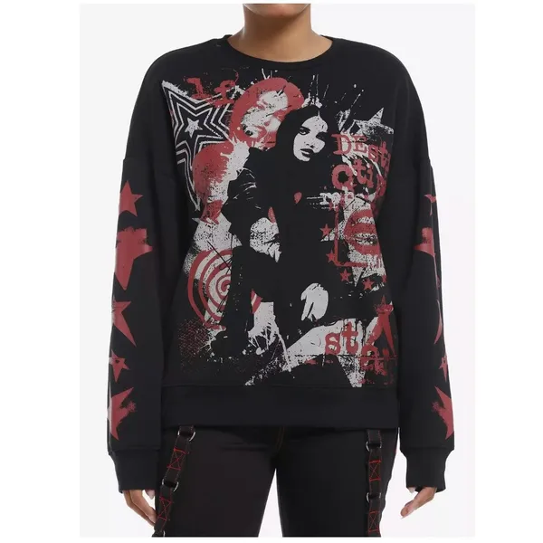 Social Collision Punk Star Sweatshirt Womens M Black Graphic Hot Topic Mall Goth - Image 9