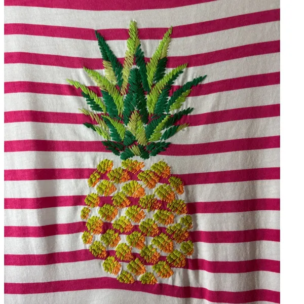 Tommy Bahama Womens Size S Pink White Striped Pineapple 3/4 Sleeves Boatneck Top - Image 2