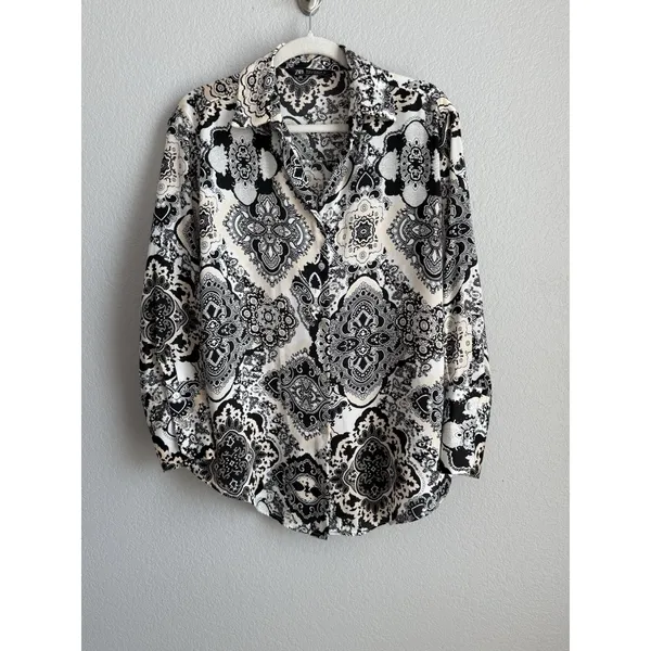 ZARA Satin Paisley Medallion Print Blouse Shirt Boho Chic Dark Academia Top Sz M - Image 3