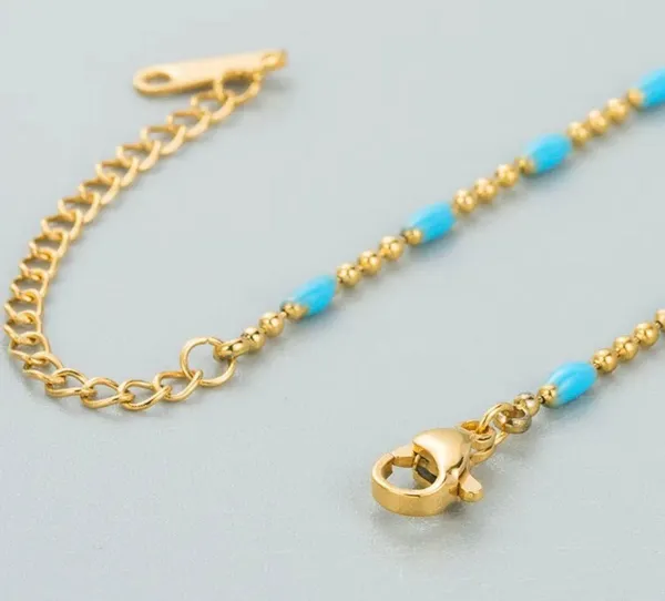 Blue Gold Beaded Necklace - Image 3