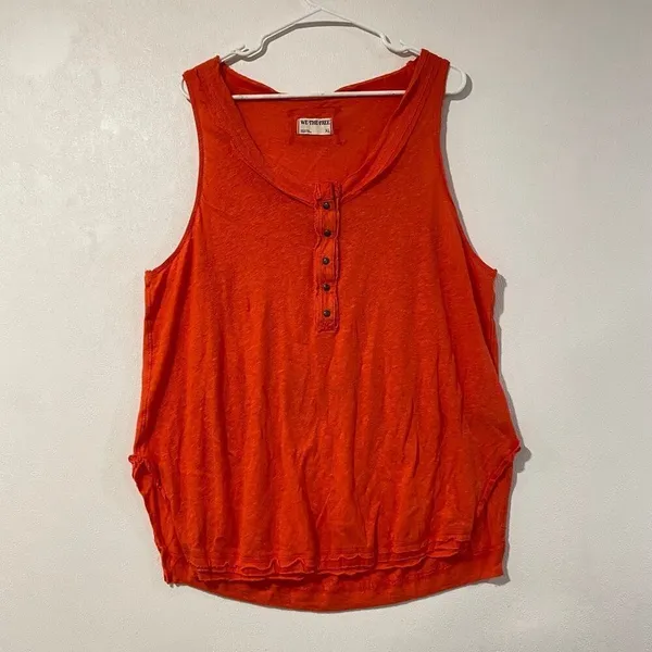 Free People We The Free Orange Henley Tank Top XL Oversized Boho - Image 2