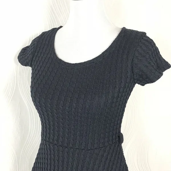 Gracia Cable Knit Textured Skater Mini Dress Fit Flare Black Scoop Neck S - Image 8