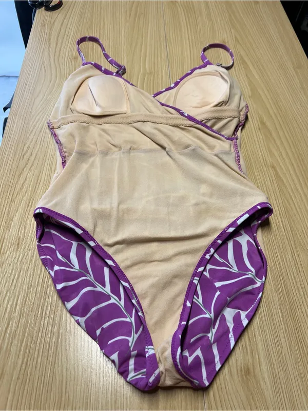 Garnet Hill Purple Tropical Leaf Ruched One Piece Swimsuit Size 6 - Image 10