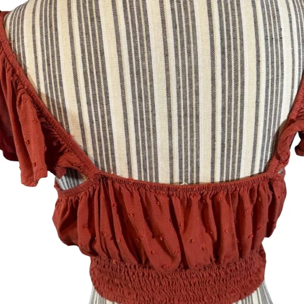 Live To Be Spoiled Rust Ruffled Tassel Tie Front Boho Crop Top Women Sz XL - Image 6