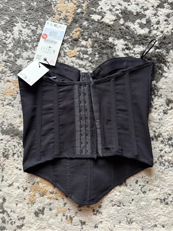Zara Black Strapless Corset Bodysuit Top - Image 5